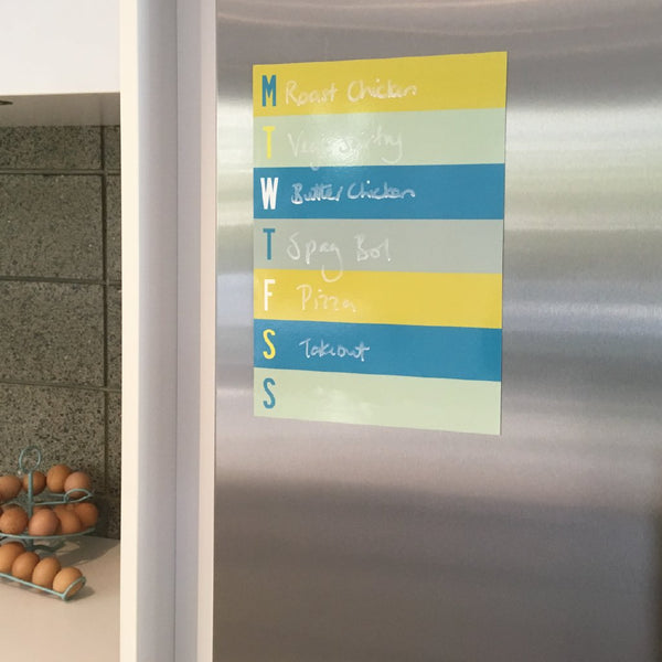 Weekly calendar fridge magnet A4 size in Sunshine colour palette